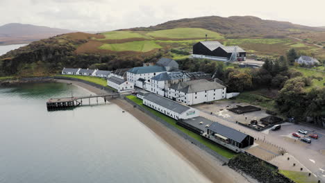 whisky distillery aerial bunnahabhain starting from side view