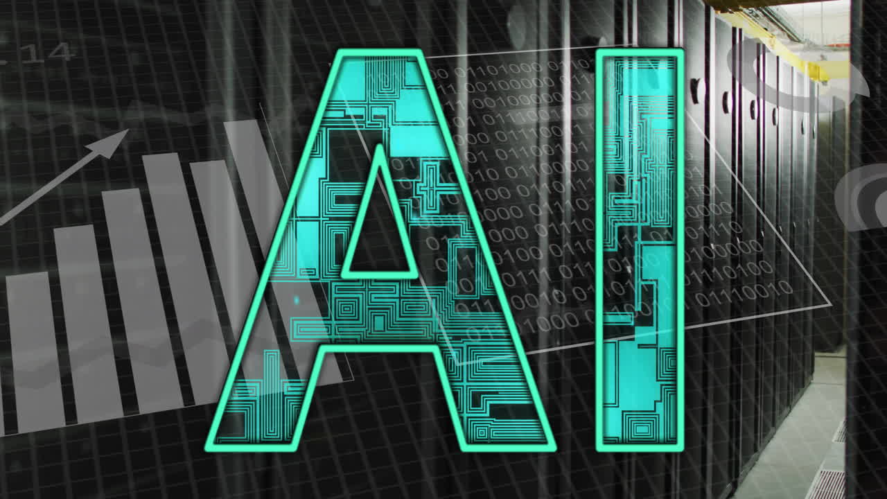 Animation of ai text and data processing over computer servers