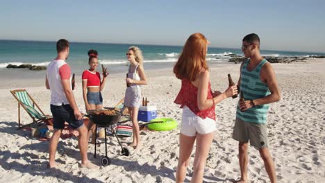 young adult friends having a barbecue on a beach 4k