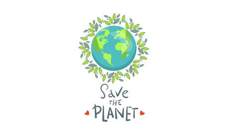 save the planet. motion graphic flat animation footage. world concept. world environment day. ecology friendly.earth globe with leaves. lettering. logo. energy saving, ecology