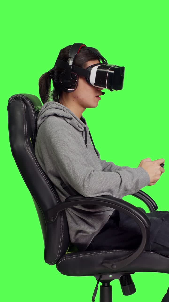 Profile of gamer enjoys video games with vr headset