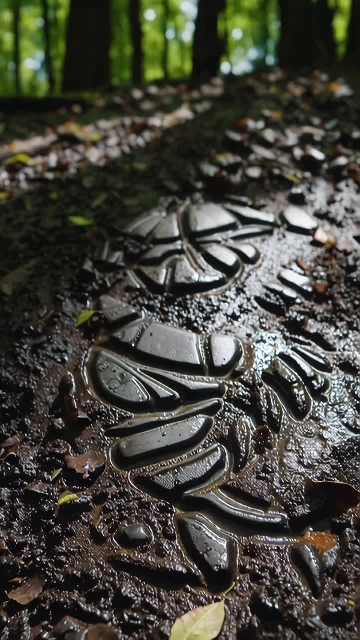 Footprints in Wet Forest Mud