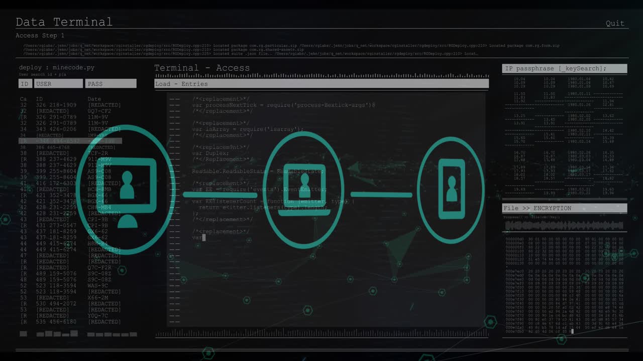 Animation of data processing and scanning on screen