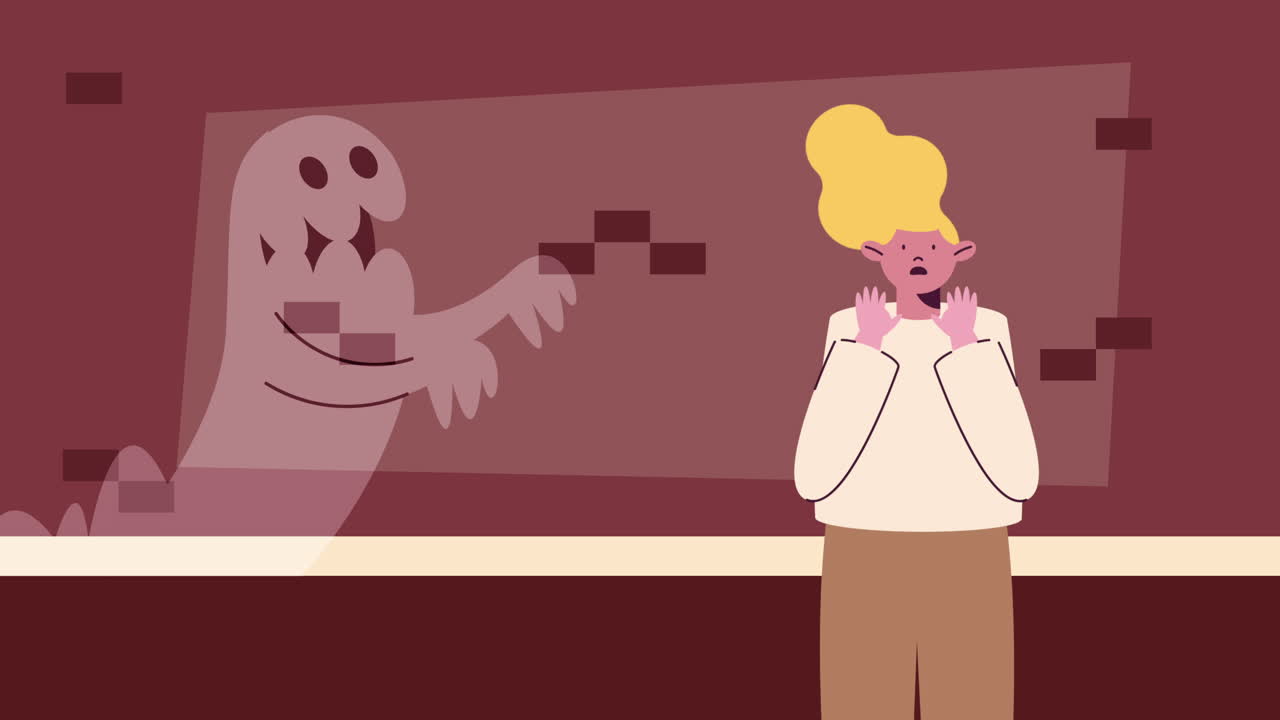 una mujer asustada por un fantasma.
