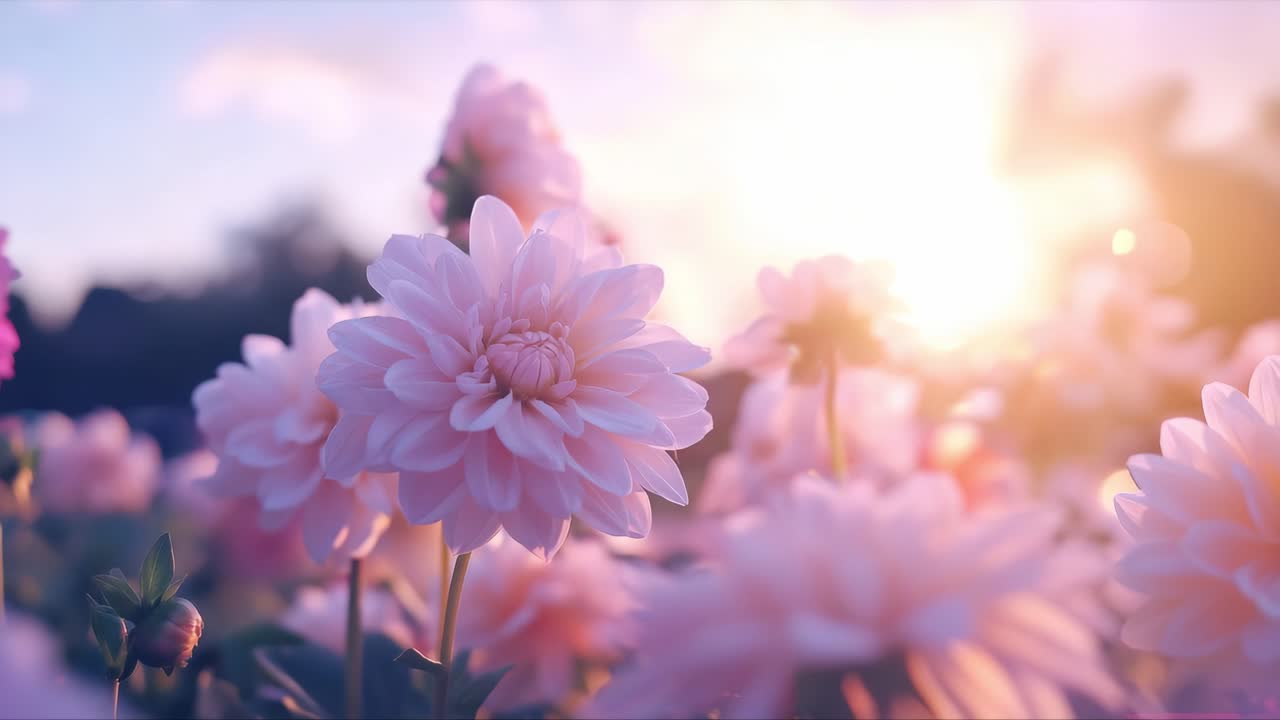Pink dahlias in soft morning light