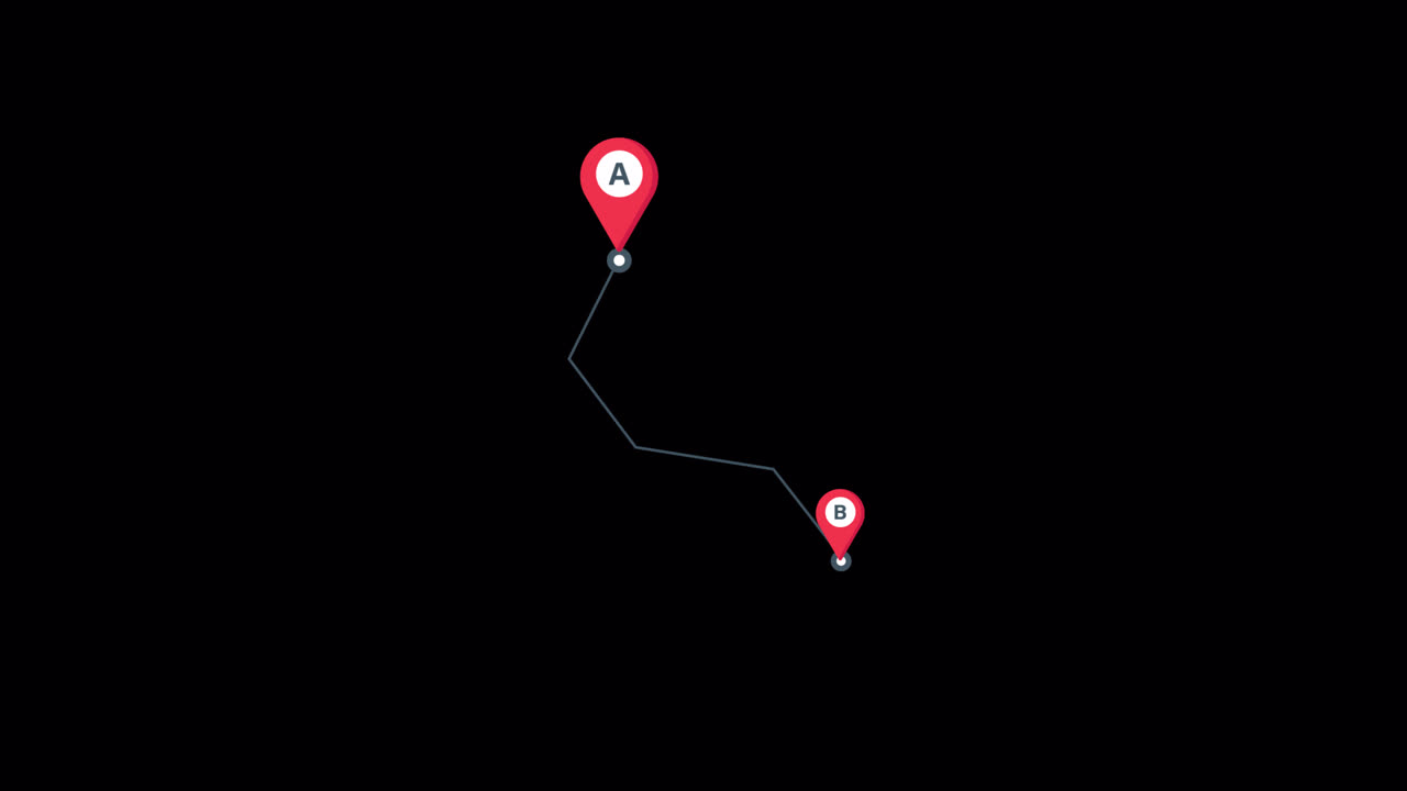 Animated Map Pins Showing Route from Point A to B