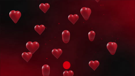 animación de corazones rojos sobre manchas de luz sobre fondo rojo.