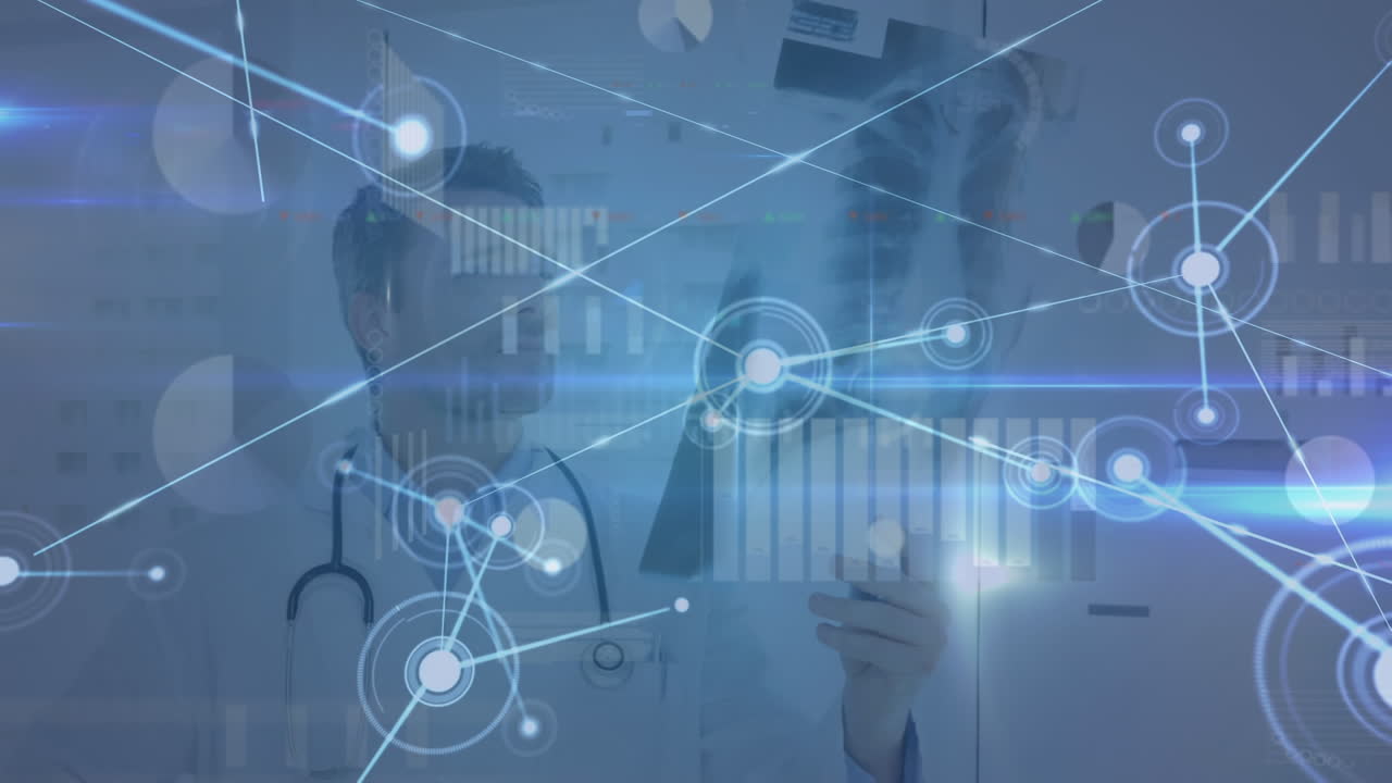 ⁇ 스레이 사진과 함께 백인 남성 의사에 대한 연결의 애니메이션