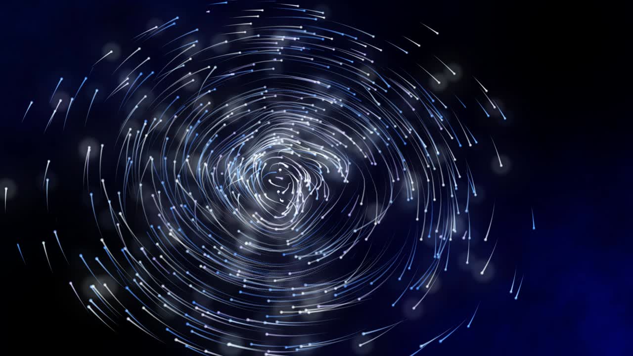 Tilt pan view of space galaxy shining spinning stars orbit abstract spiral blue light swirl vortex pattern 3D illustration motion graphic wallpaper background, future digital innovation 5G internet connecting.