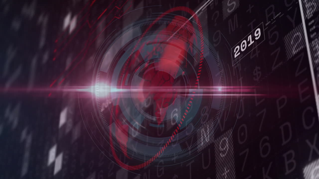 회전하는 지구와 2019 텍스트와 함께 미래의 디지털 인터페이스 애니메이션