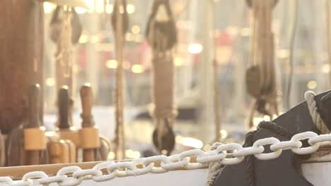 ropes and chains on board in sea boat. ropes and chains on yacht boat in port