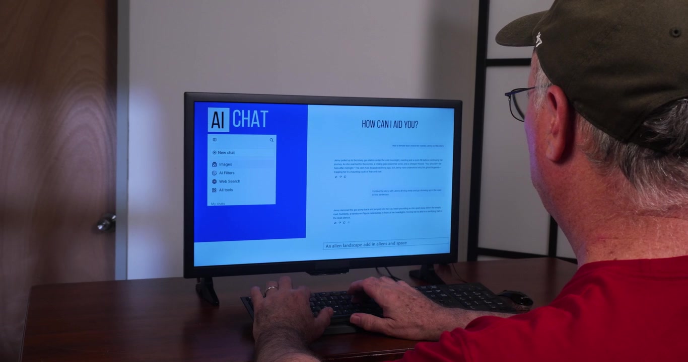 Man types information into an AI Chat bot