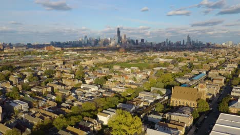 wide angle aerial establishing shot of pilsen, chicago, illinois