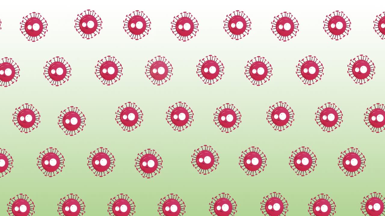 밝은 초록색 배경에서 움직이는 바이러스 세포의 애니메이션