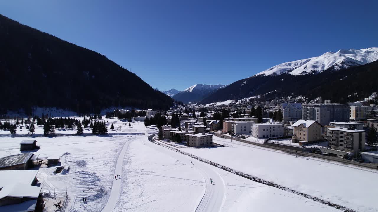Panorama hiking pass above Davos, Switzerland. Aerial