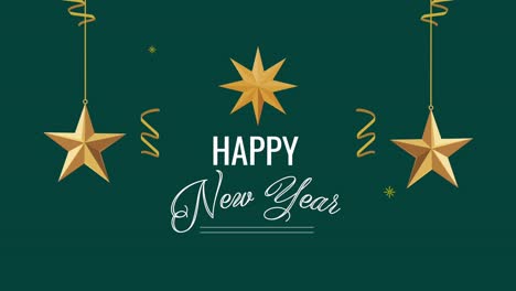 happy new year lettering with golden stars