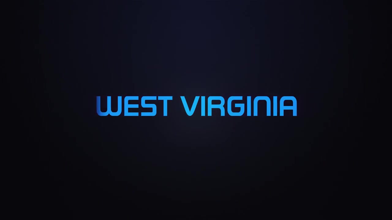 Glowing explosion WEST VIRGINIA text reveal blue and pink