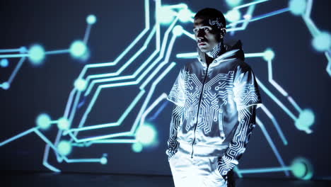 futuristic man with circuit board projections