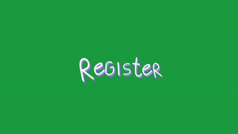 animation of word register with rays flickering on green background