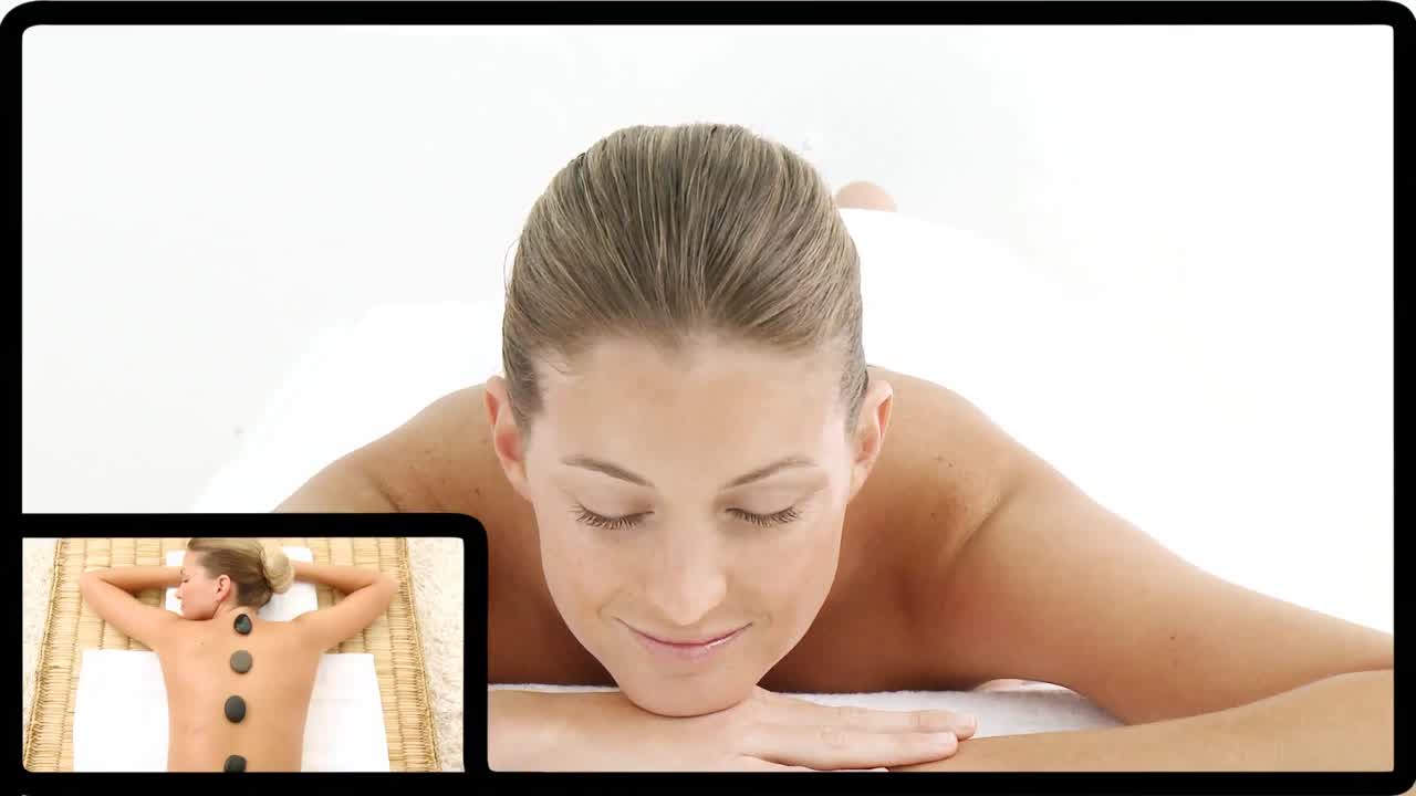 montaje de una mujer bonita relajándose en un centro de spa en hd