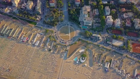 top down view of rimini city on the adriatic coast in italy - aerial drone shot