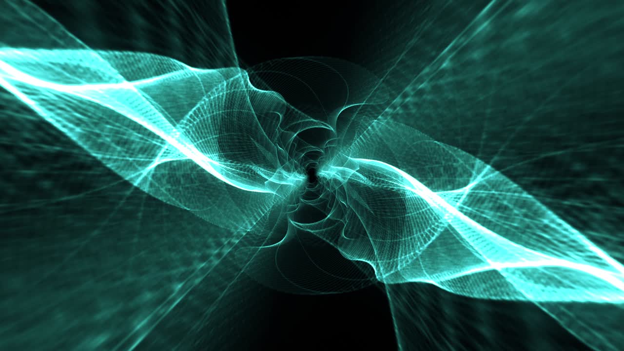 Geometric abstract motion background. Web of turquoise mesh strings evolving. 4K 3D seamless looping abstract fractal transformation futuristic tunnel design background concept for technology BG.