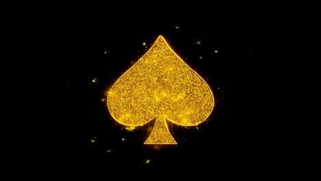 playing card spades icon sparks particles on black background.