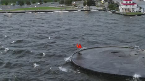 Crashing Waves Onto Breakwater At Southern Yacht Club In New Orleans, Louisiana, United States. Aerial Orbiting