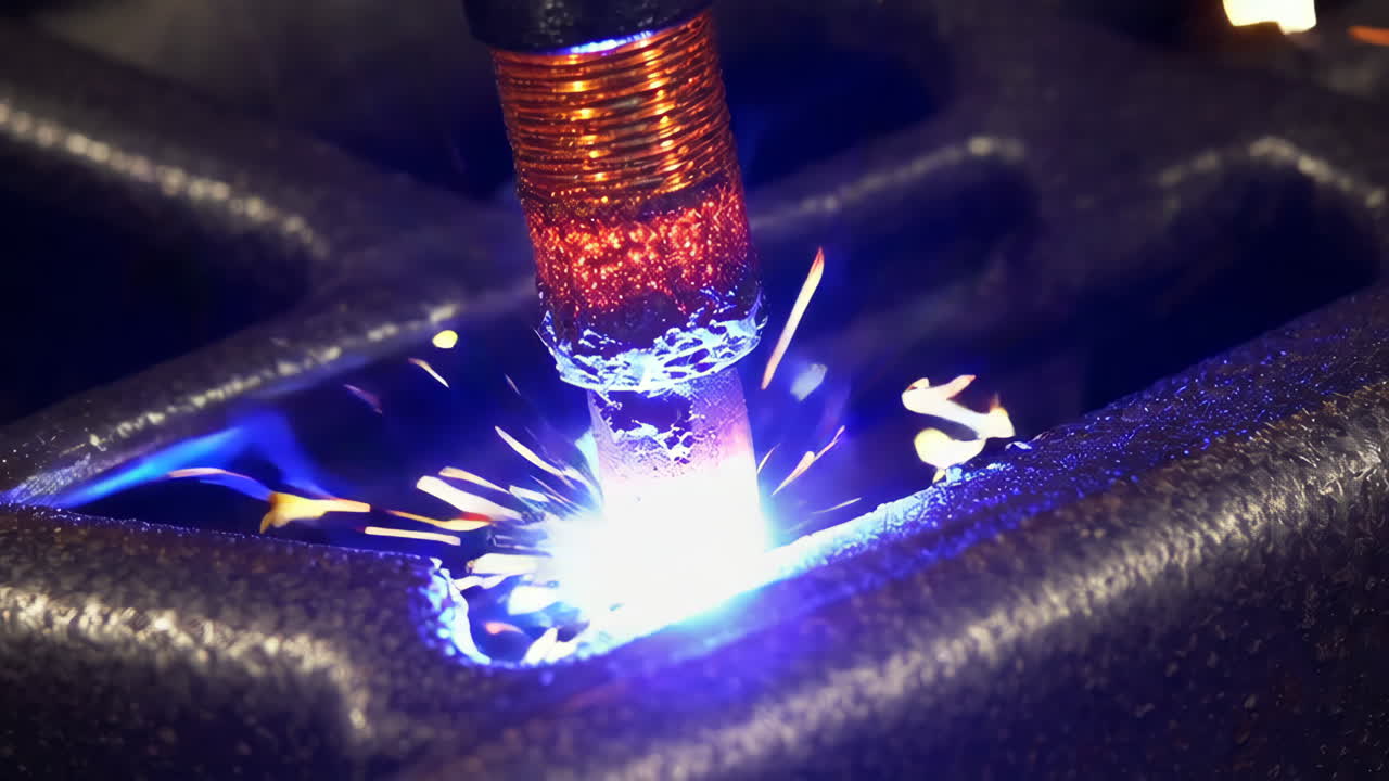 Close-up of Industrial Welding Process with Sparks
