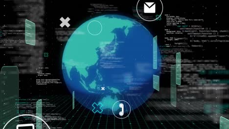 animation of globe with icons and data processing