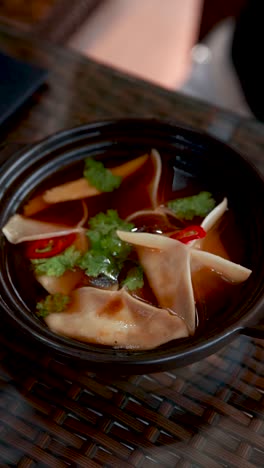 delicious steamed dumplings in soup