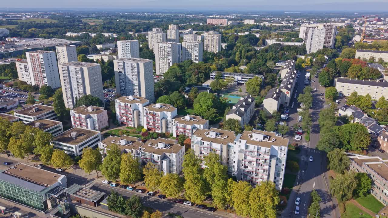Henri Fréville neighborhood in Rennes, France. Aerial drone panoramic view