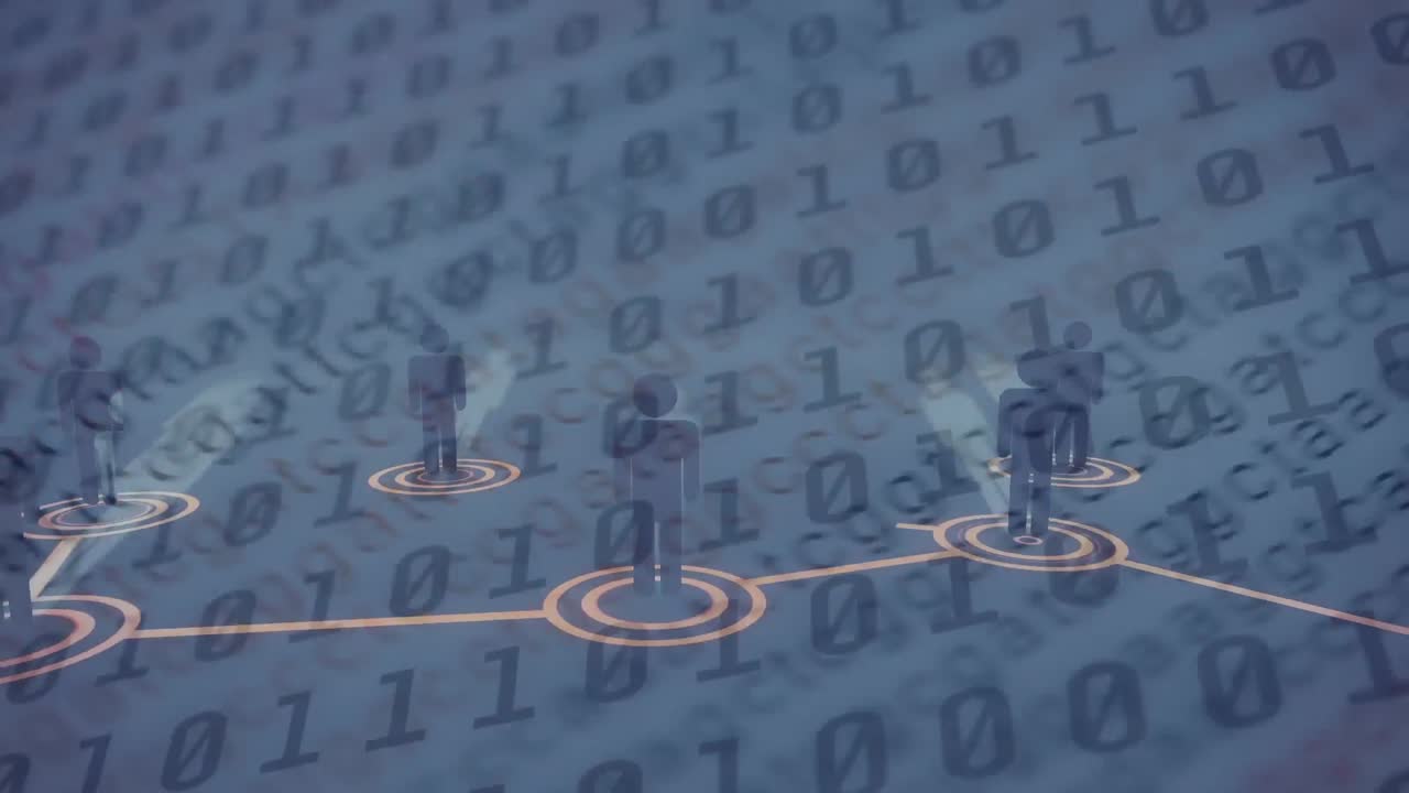 아이콘과 바이너리 코딩으로 연결 네트워크의 애니메이션