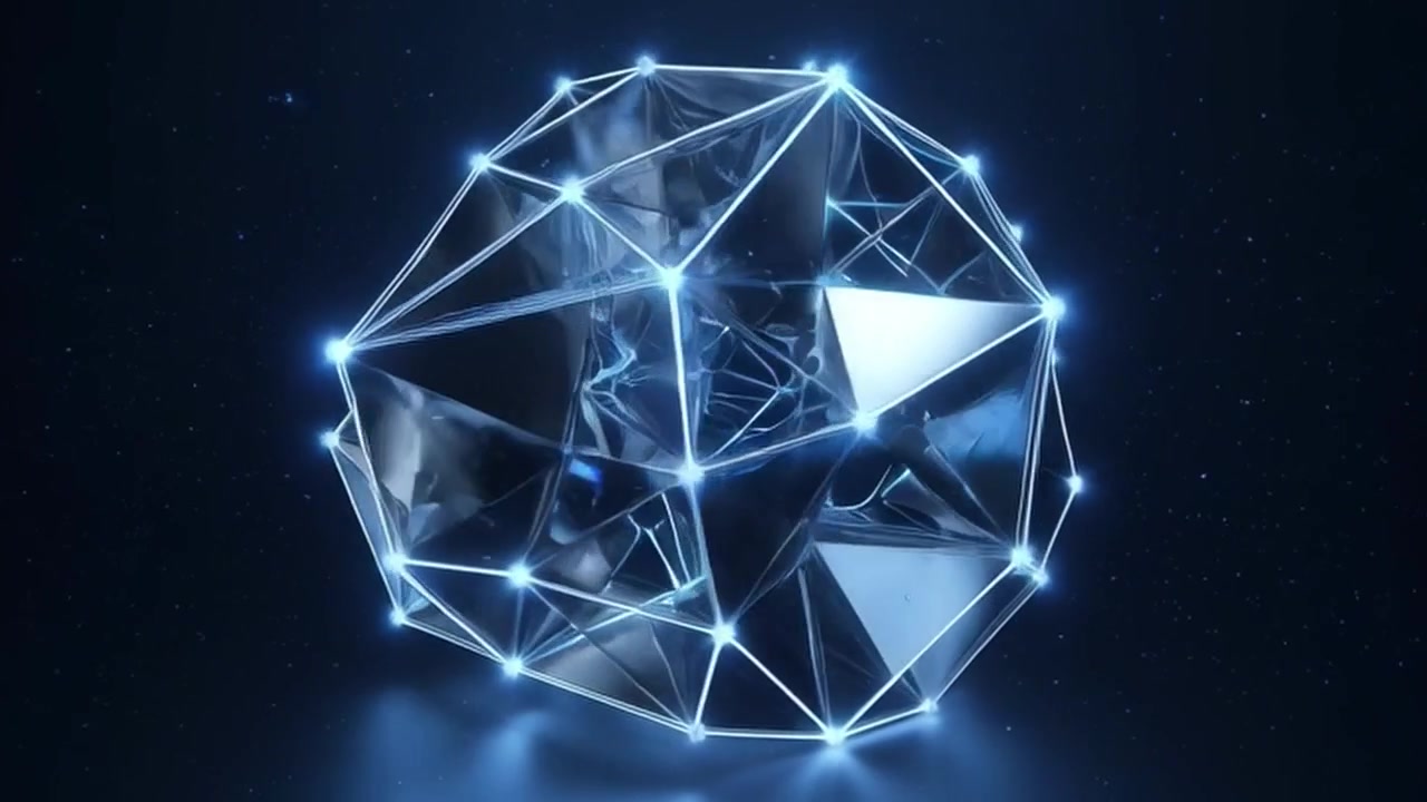 Abstraktní geometrický tvar se zářícími modrými síťovými liniemi