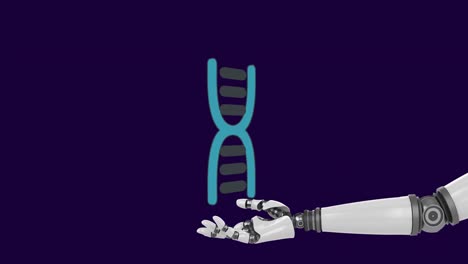animation of robot arm holding dna strand on dark blue background