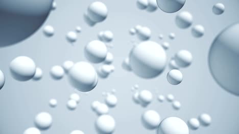flight through the space with white balloons. abstract 3d geometric background. sphere shapes motion texture. seamless loop.