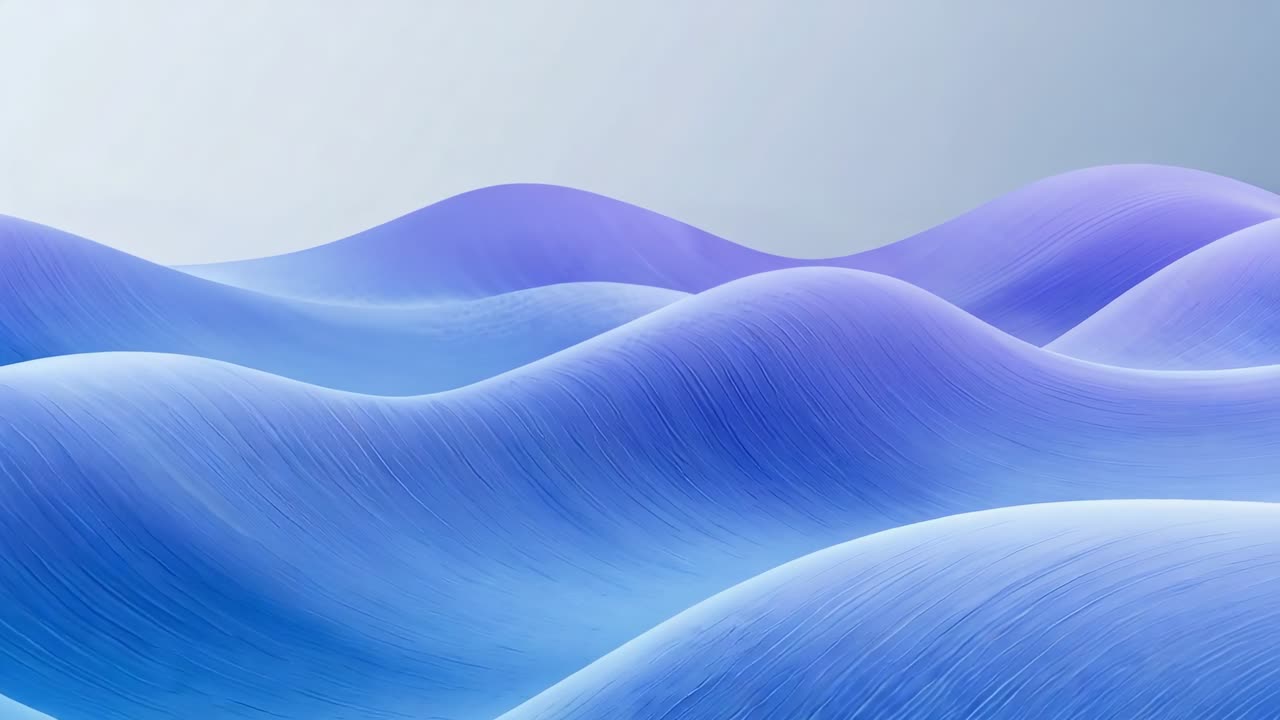 Playing blue-purple crests sliding light bands and grain across pale soft backdrop making calm flow