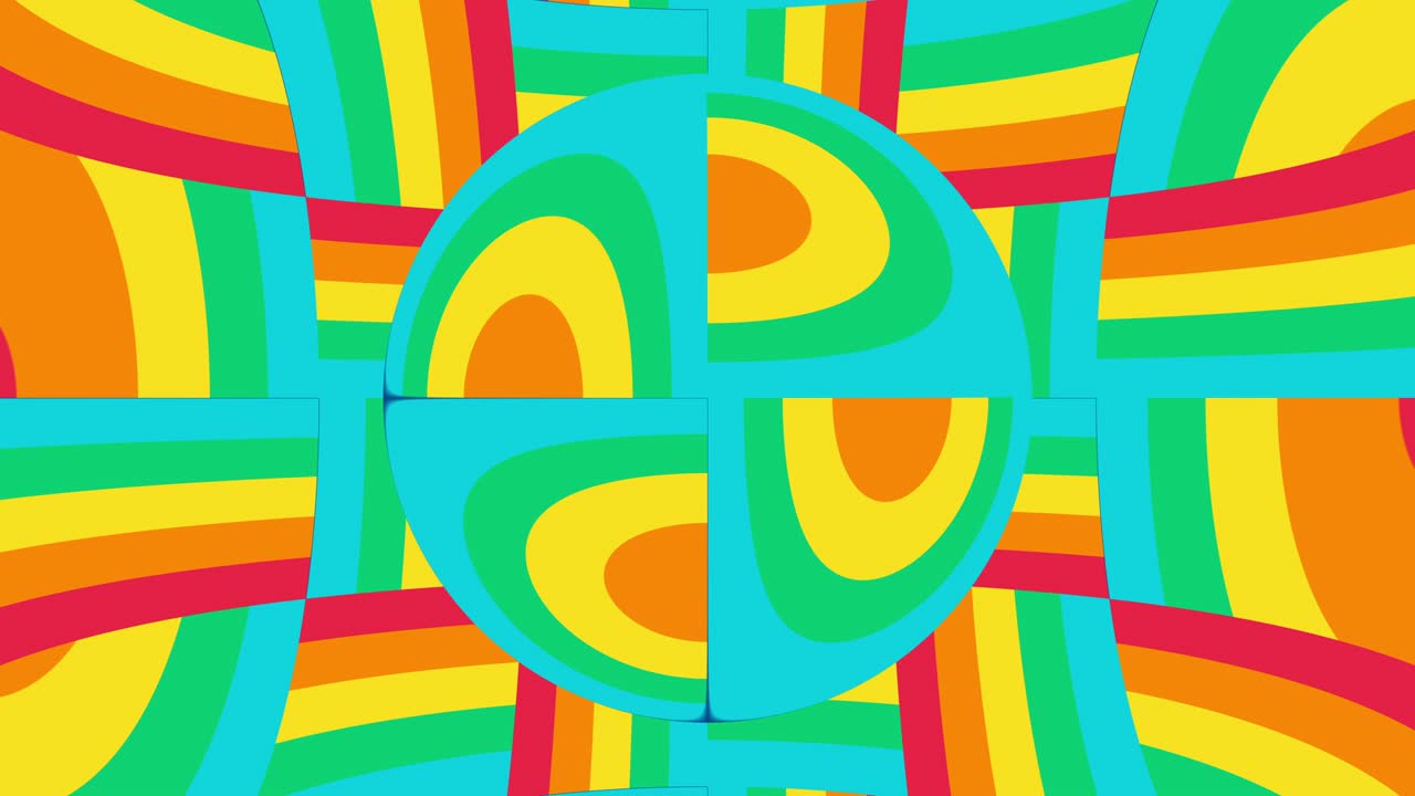 mosaico de arco iris con rayas multicolores distorsionadas. animación de bucle sin costuras con líneas de arco iris