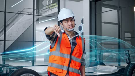 el ingeniero desaprueba el diseño del automóvil