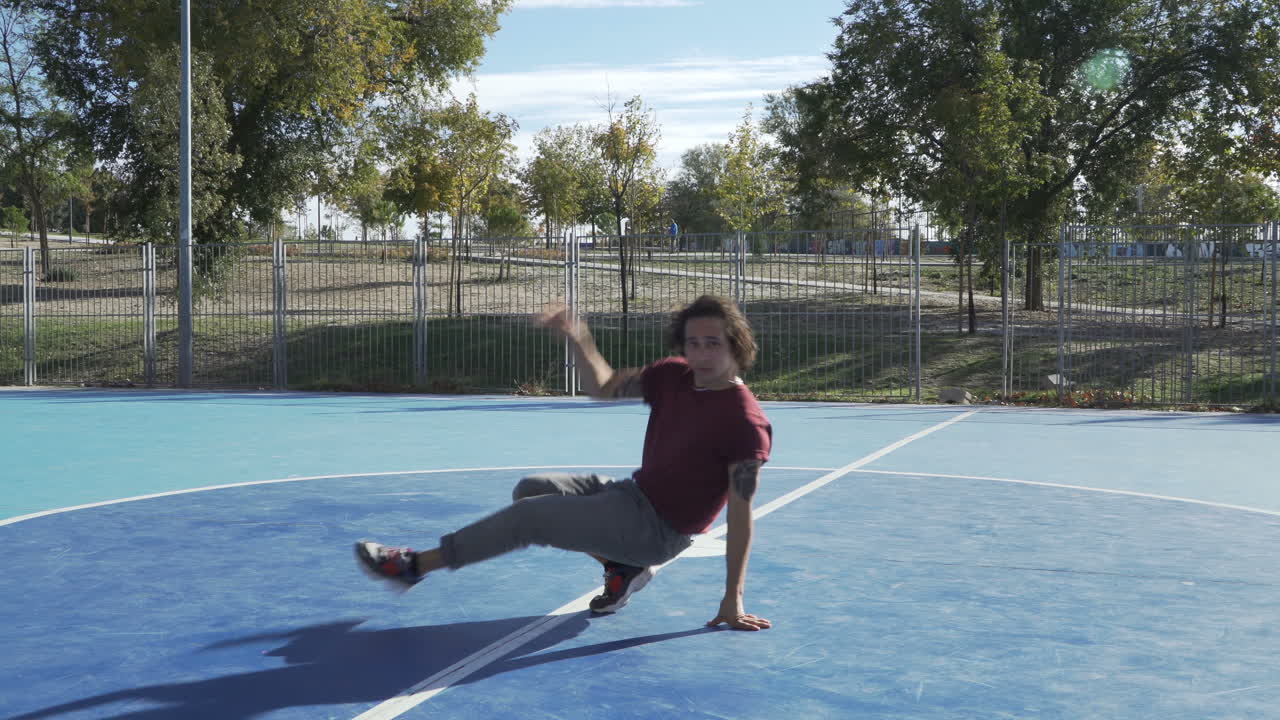 dancing man young talented street dancer breakdancing performing various freestyle dance moves fit