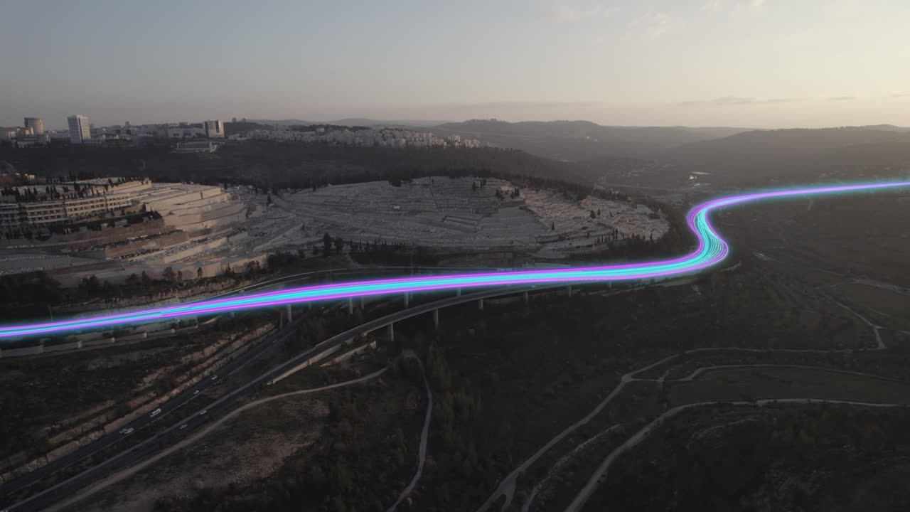 Digital lines showing the traffic of the visitors who coming and going from the entrance of Jerusalem, Israel