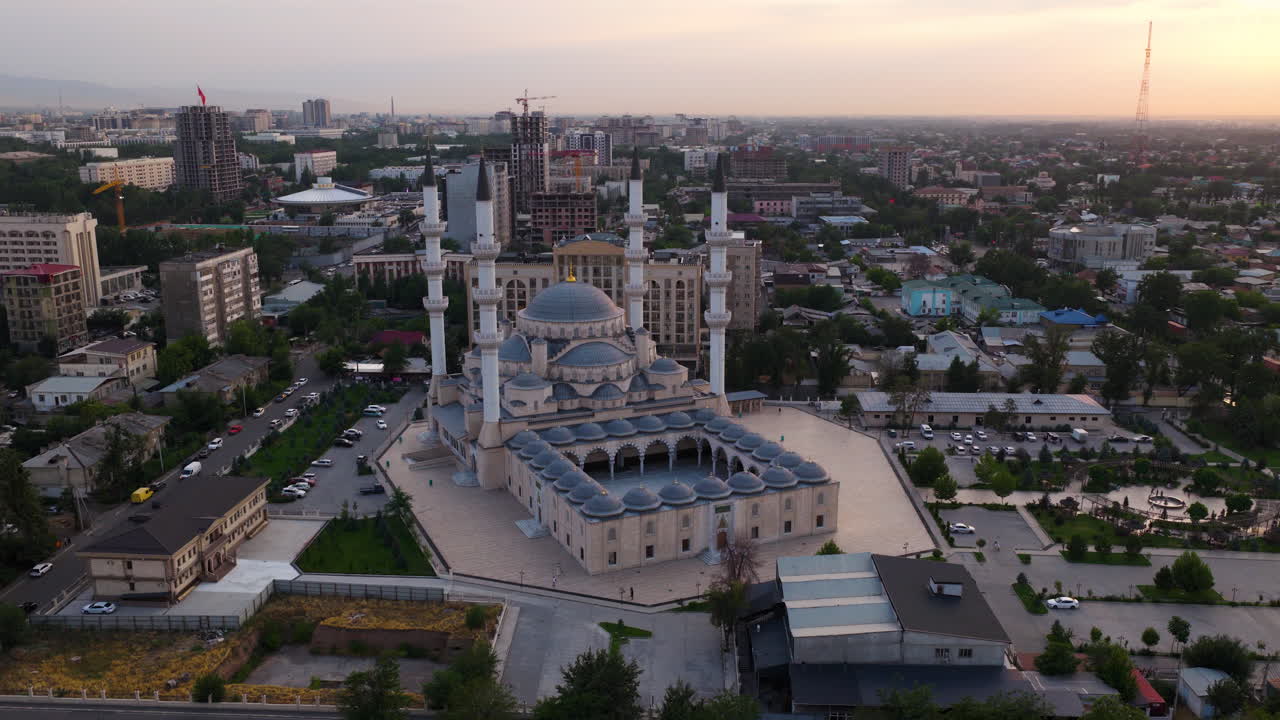 Bishkek Central Mosque At Sunset In Kyrgyzstan - Drone Shot