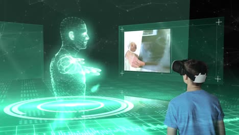 man using vr and seeing projection