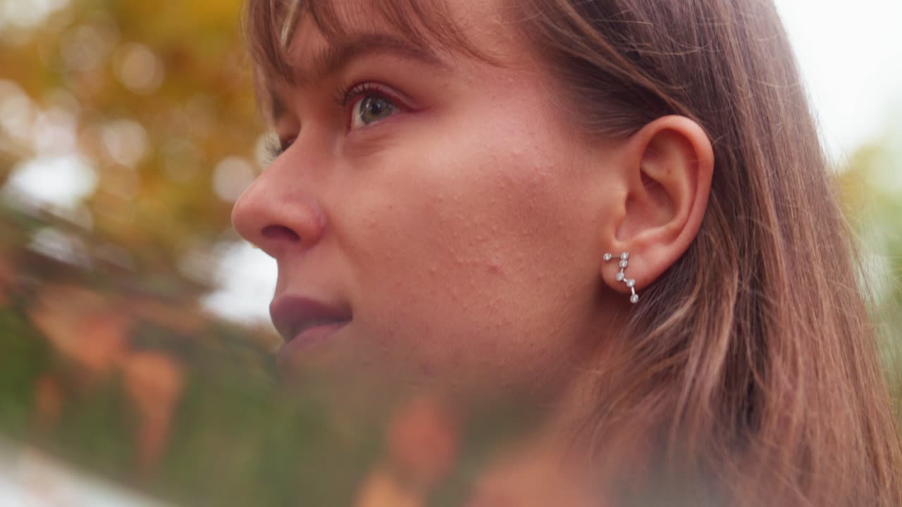 closeup portrait of a young woman, artistic hipster alternative girl, stylish caucasian,  background and colorful shot, prismatic lens flare refraction.