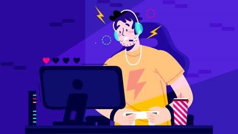 an animation of online games addiction concept