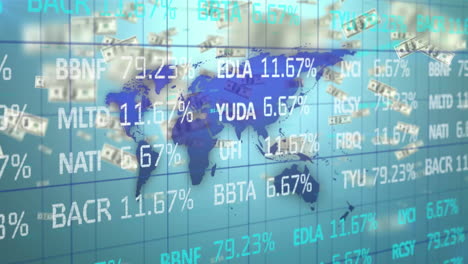 stock market data processing against world map