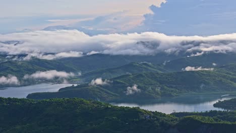 morning clouds and mist over the lush tropical landscape of dinagat island philippines