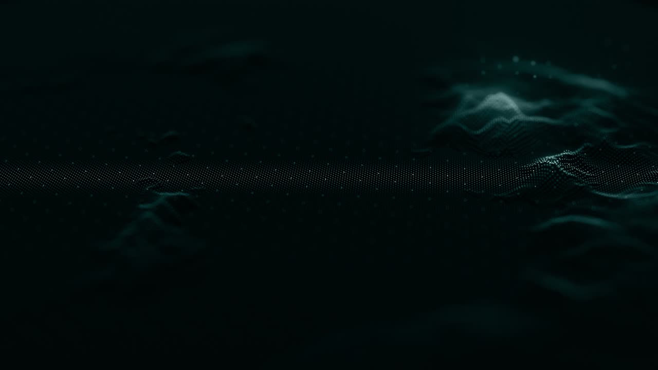 3d technological hologram, science hud interface element. Abstract waving surface from many glowing particles, connection background, ripples animation, trading graphics, charts. 4k seamless loop