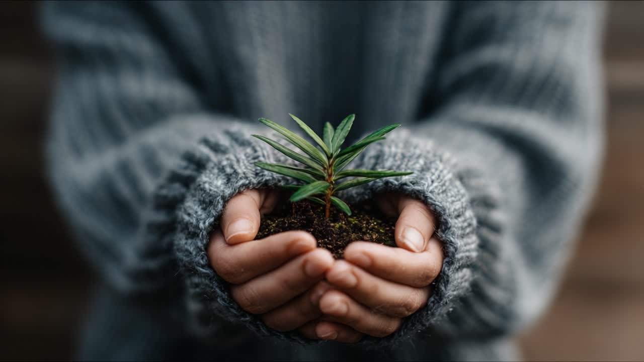 Nurturing New Growth: A Close-Up of Hands Cradling a Young Plant, Symbolizing Care, Connection to Nature, and the Importance of Environmental Stewardship