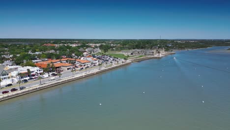 a drone shot of the castillo de san marcos from the river